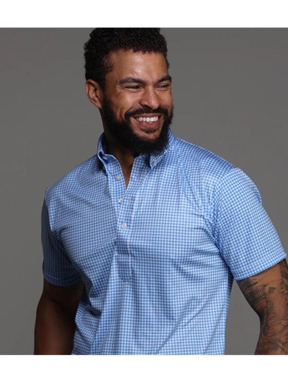 Collars & Co Large Light Blue & White Gingham Dress Collar Polo Shirt